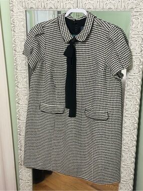 Modcloth Black & White Tweed Shift with Black Neck Bow | Size 1X